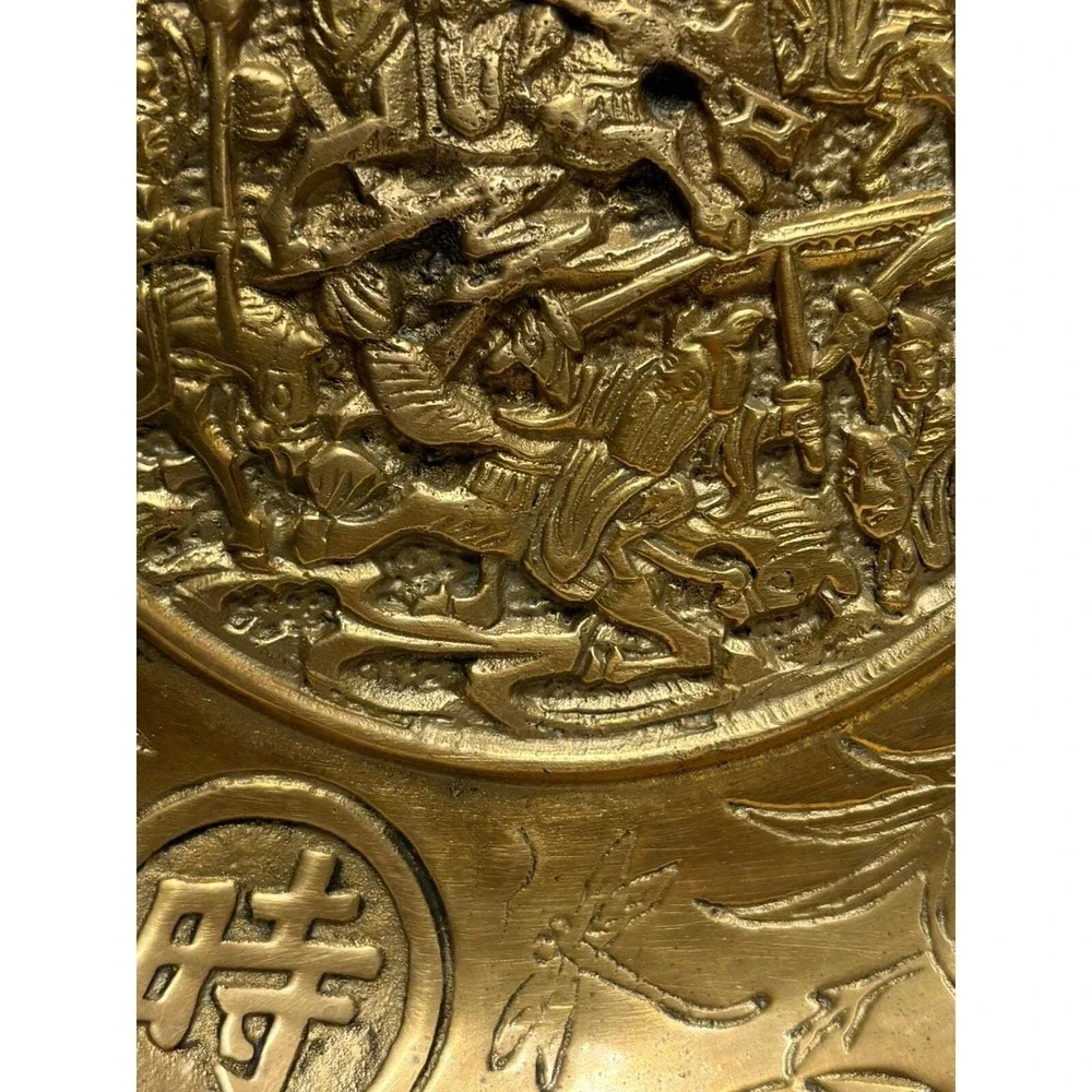 Plate Tray Hand Engraved Etched Decor Brass Scalloped Edge Vintage Chinese Heavy